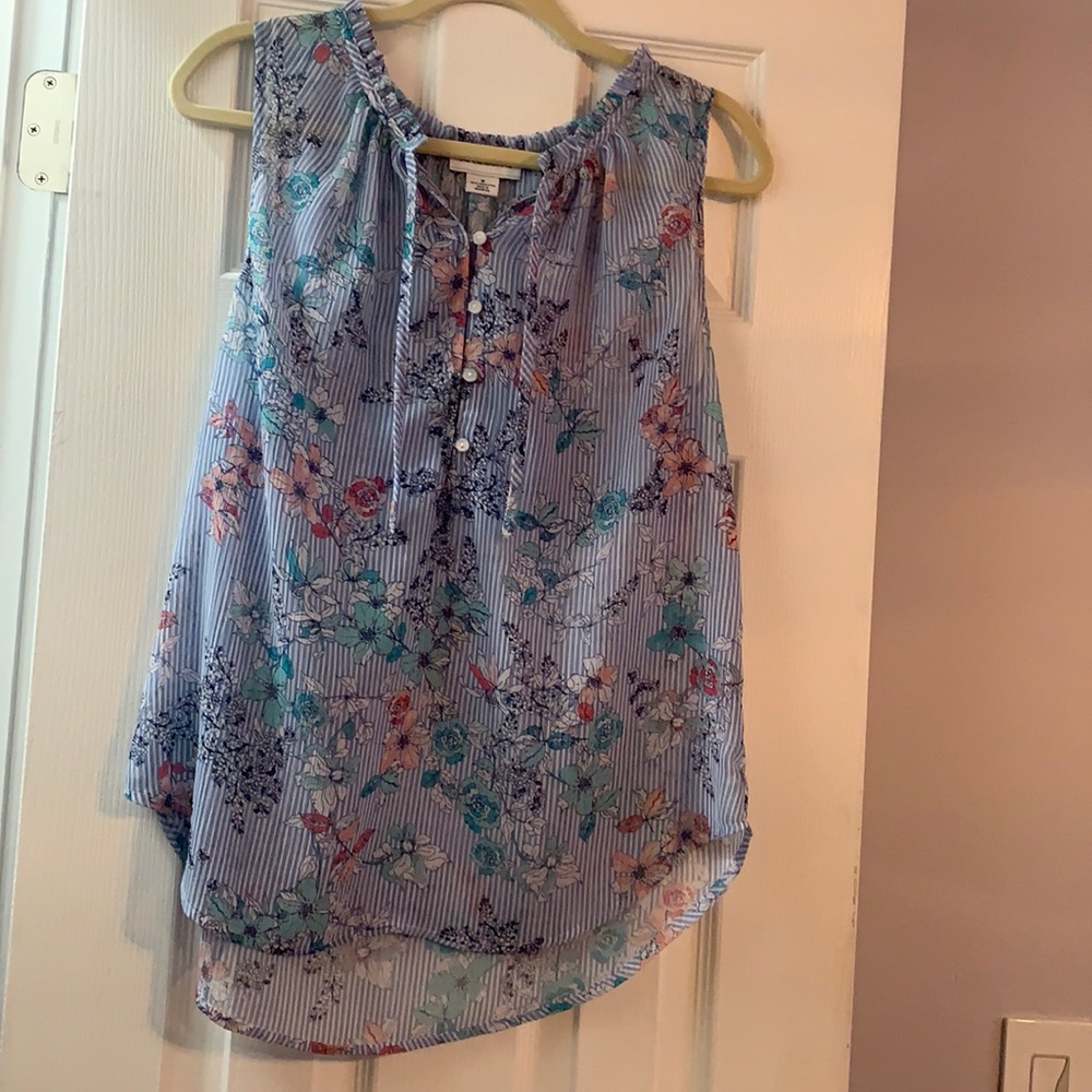 Baby blue floral sheer tank